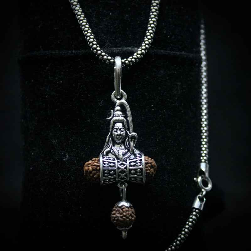 Shiv damru rudraksha pendant with oxidised chain