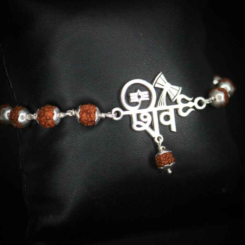 Silver shiv pendent with rudraksha bracelet