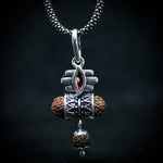 Load image into Gallery viewer, Trinetra Damru Rudraksha Pendant with Oxidised Chain
