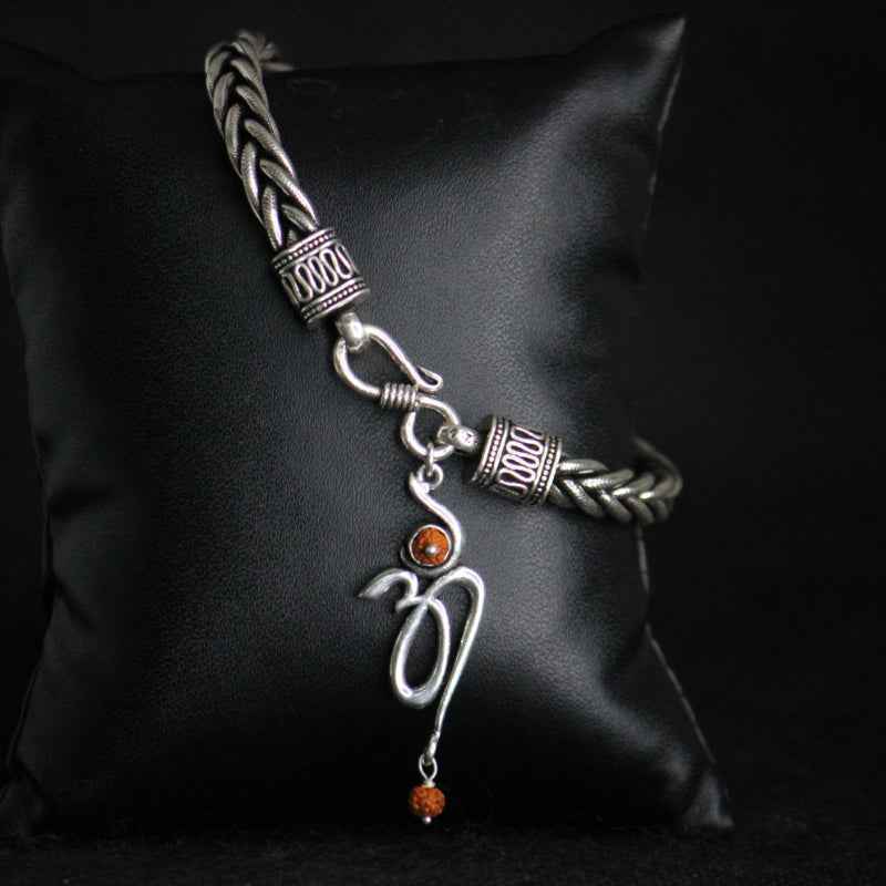 Stylish Silver Bracelet with Om Rudraksha Pendent