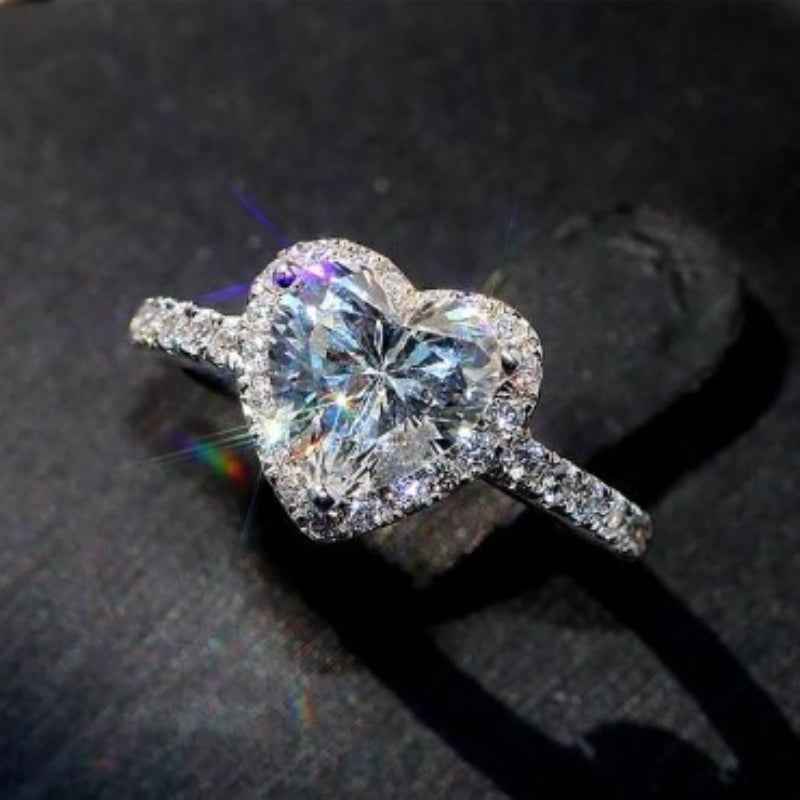 Zirconia Diamond Heart Silver Promise Ring