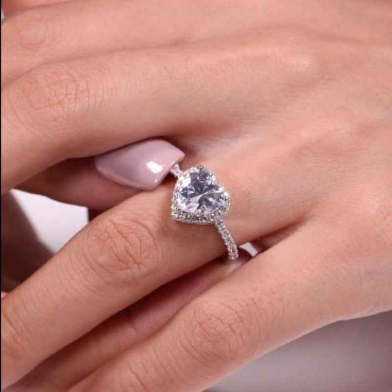 Zirconia diamond heart silver promise ring