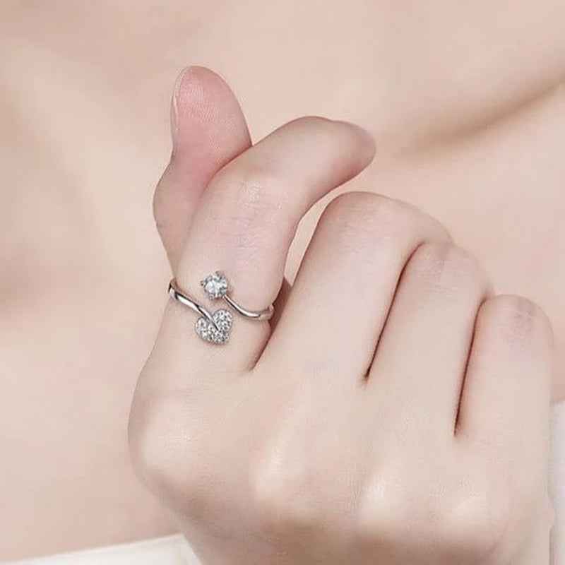 Shimmering Heart Diamond Silver Ring