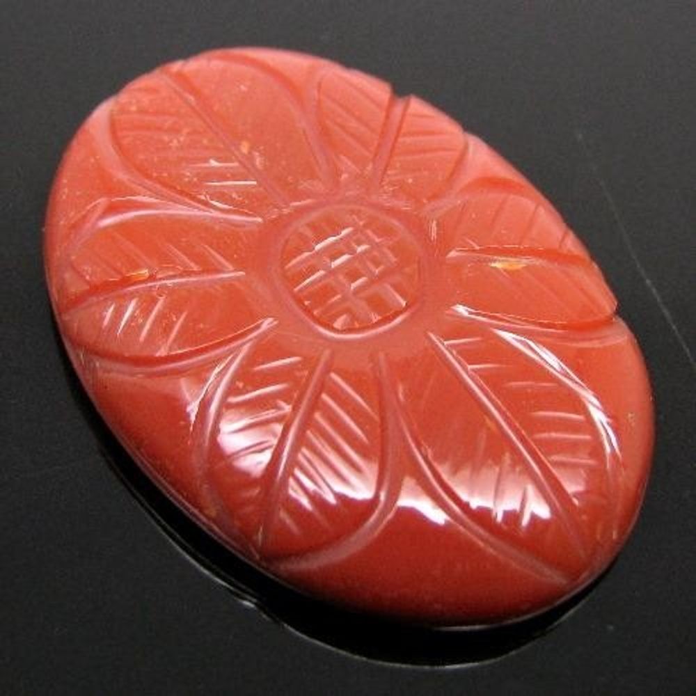 51.8Ct Natural Orange Agate Flower Carved Oval Gemstone