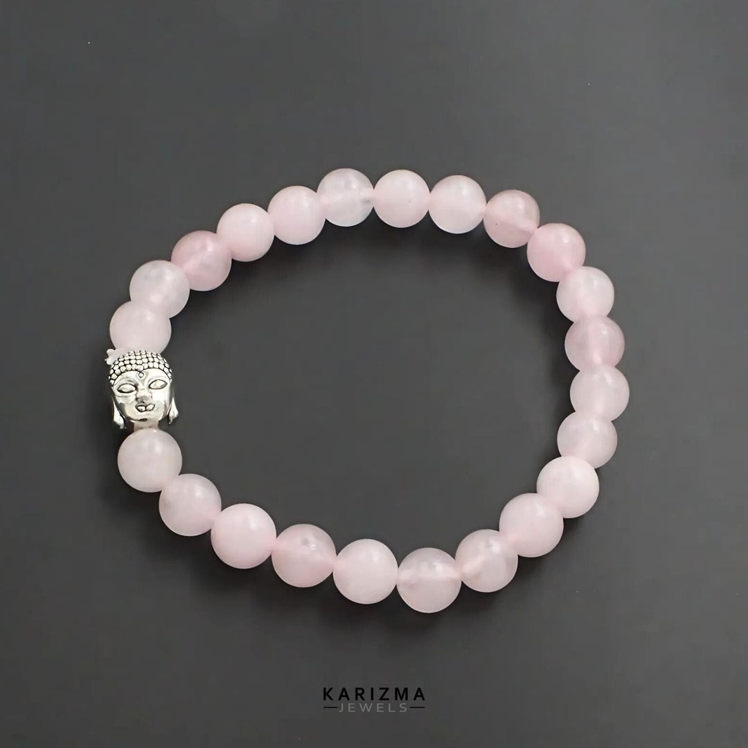 Rose Quartz Gemstone Buddha Face Reiki Healing Meditation and Protections Crysta Beads Bracelet