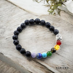 Load image into Gallery viewer, 7 Chakra Lava Rock Beads Black Stones Reiki Healing Buddha Bracelet for Men and Women
