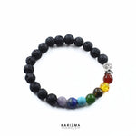 Load image into Gallery viewer, 7 Chakra Lava Rock Beads Black Stones Reiki Healing Buddha Bracelet for Men and Women
