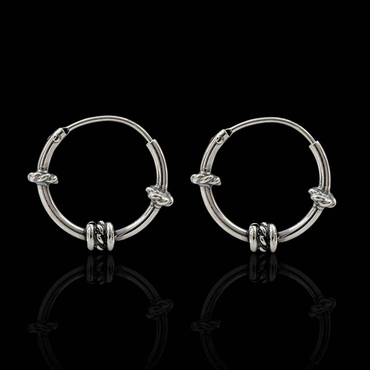 925 real sterling silver oxidized light weight rope design bali hoop earrings for women   pair