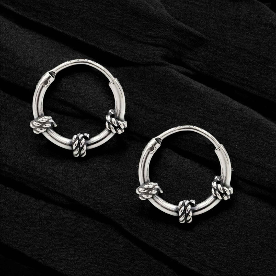 Trendy 925 Real Sterling Silver Oxidized rope design small hoop earrings for Girls - Pair