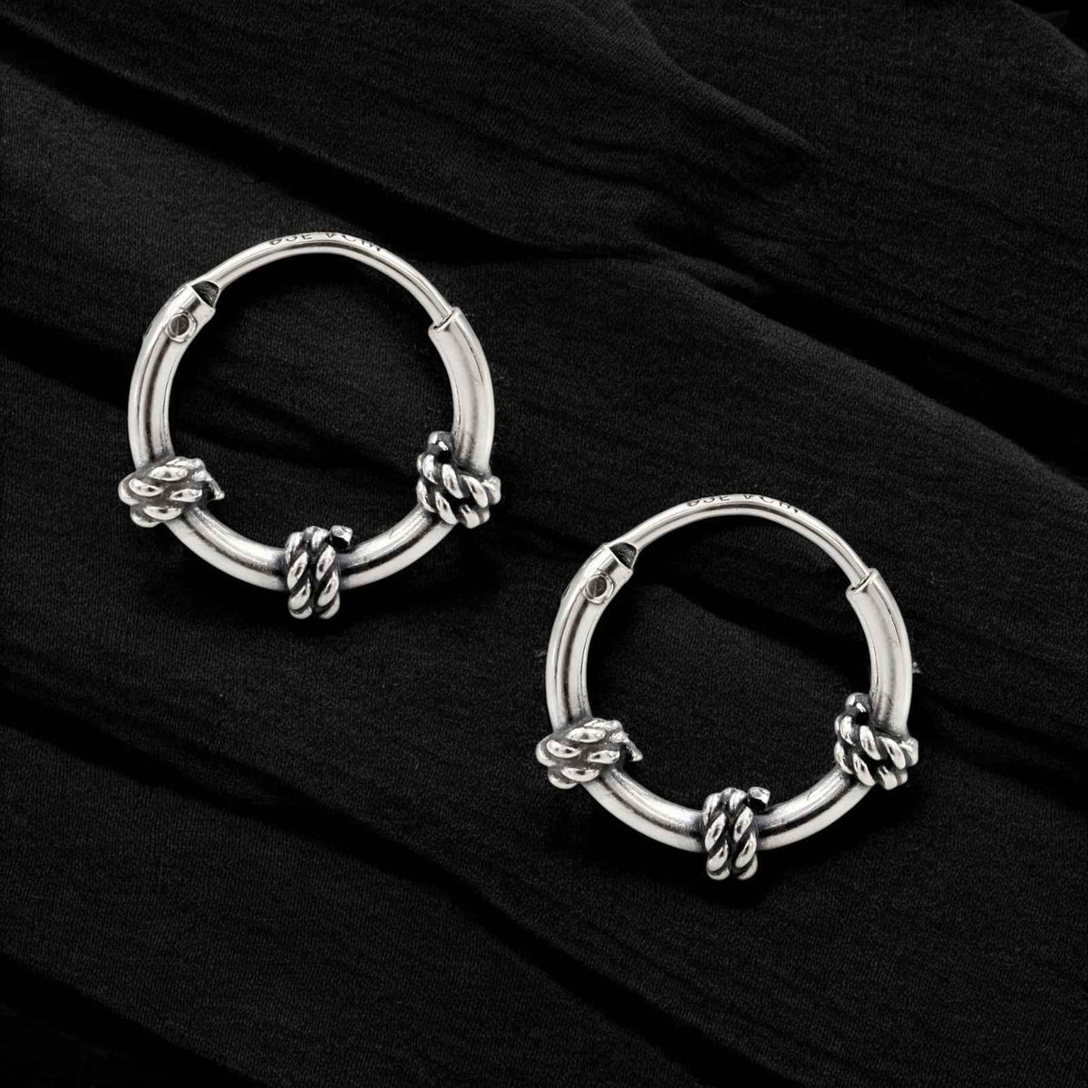 Trendy 925 real sterling silver oxidized rope design small hoop earrings for girls   pair