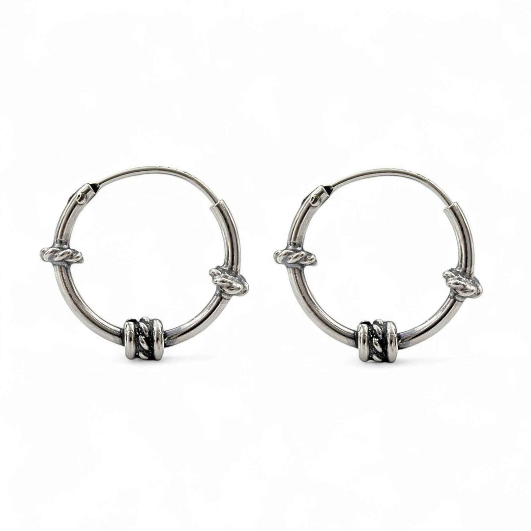 925 Real Sterling Silver Oxidized light weight rope design bali hoop earrings for women - Pair