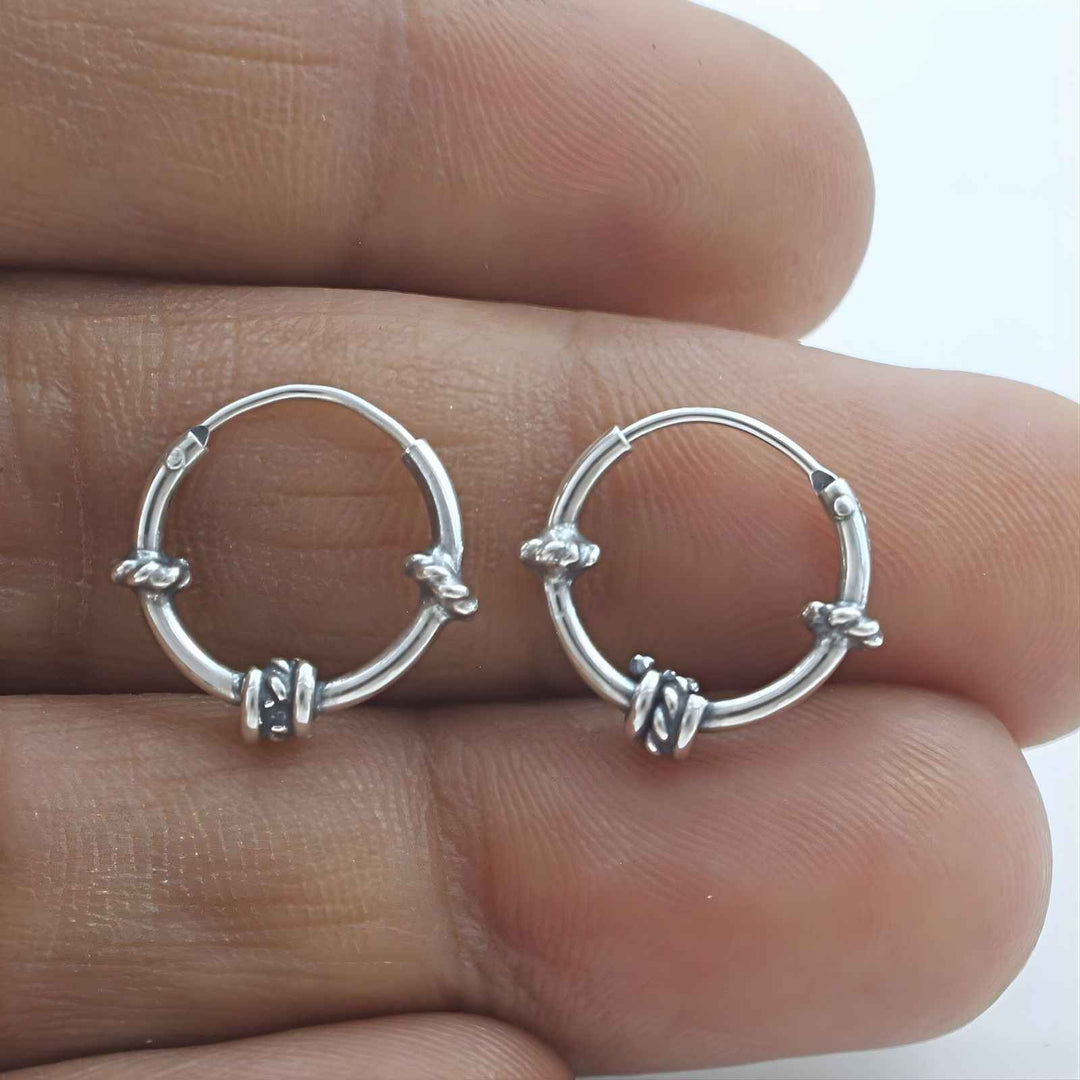 925 Real Sterling Silver Oxidized light weight rope design bali hoop earrings for women - Pair