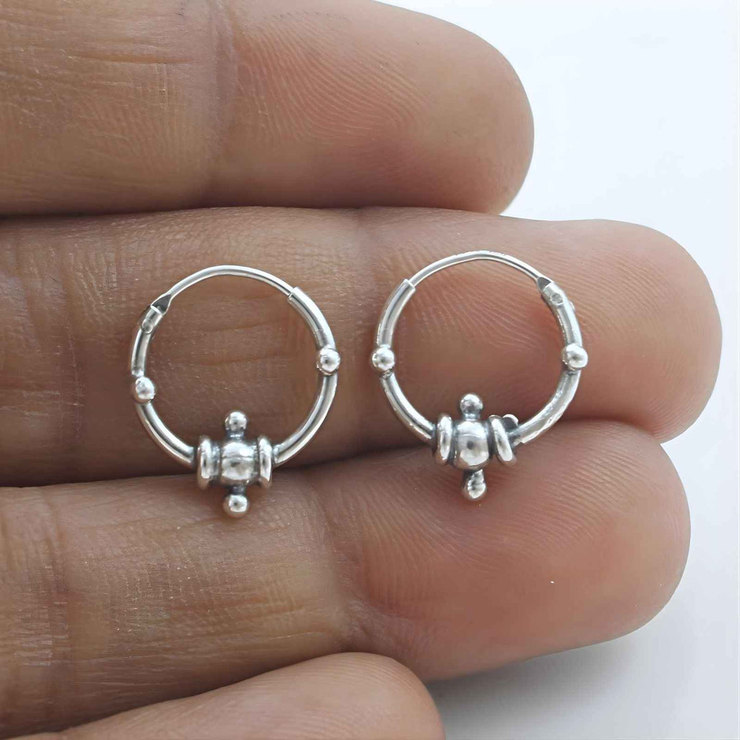 Divine 925 Real Sterling Silver Oxidized bali hoop earrings for women - Pair