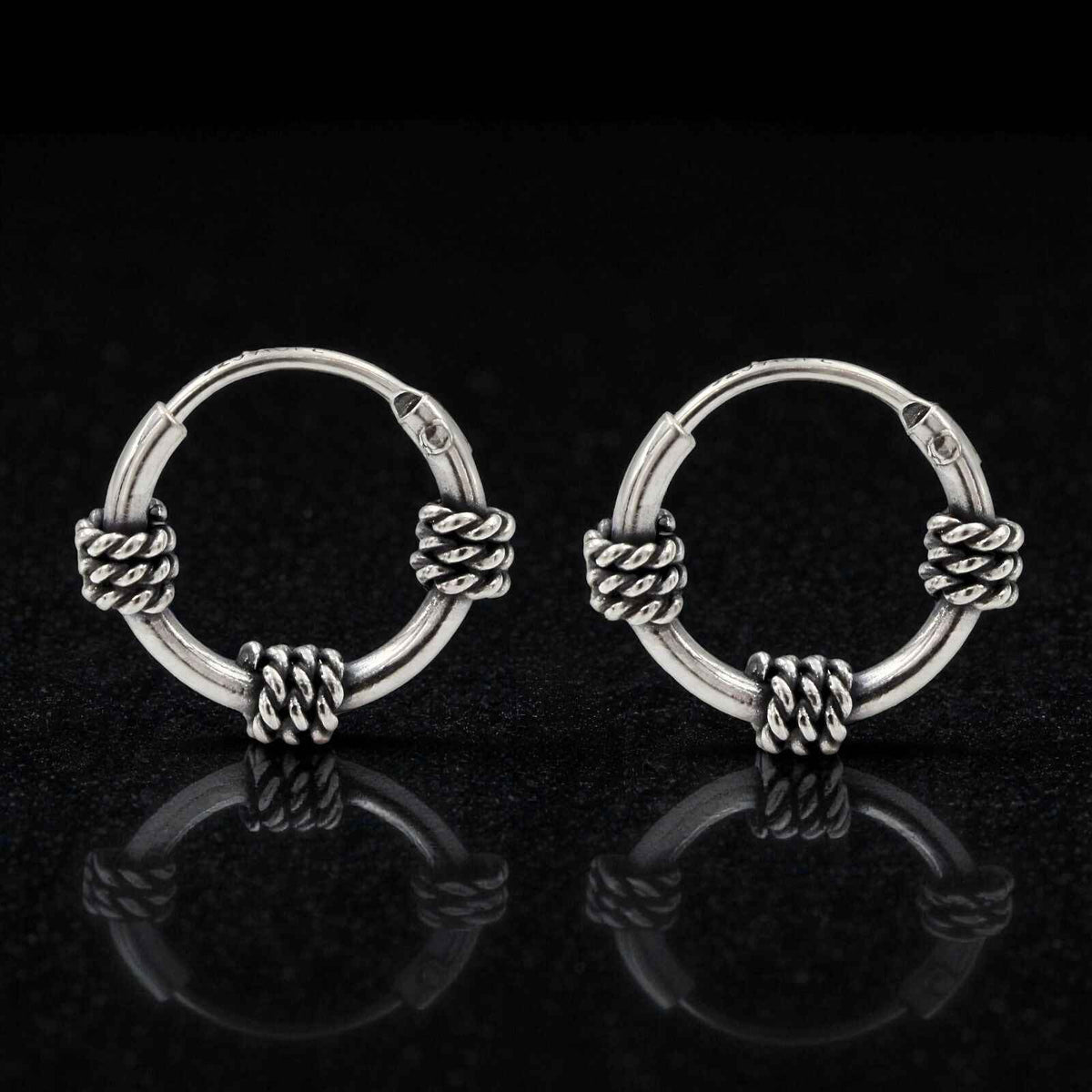 925 real sterling silver oxidized mini rope design bali hoop earrings for girls   pair