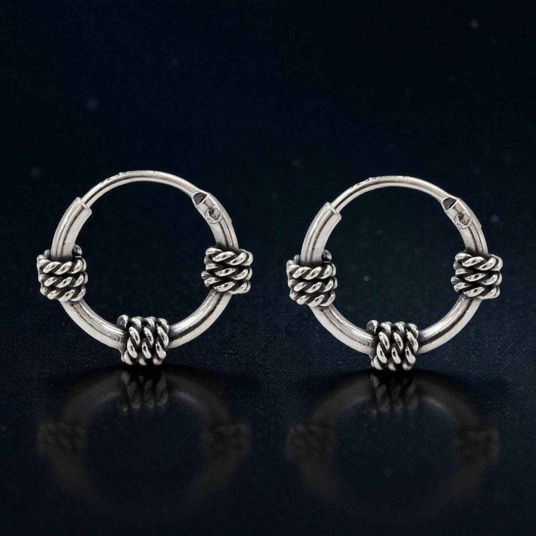 925 Real Sterling Silver Oxidized mini rope design bali hoop earrings for Girls - Pair