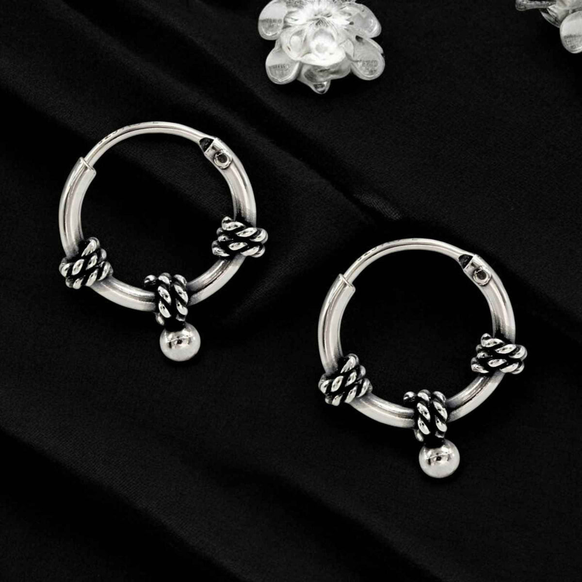 925 real sterling silver oxidized divine bali hoop earrings for girls   pair
