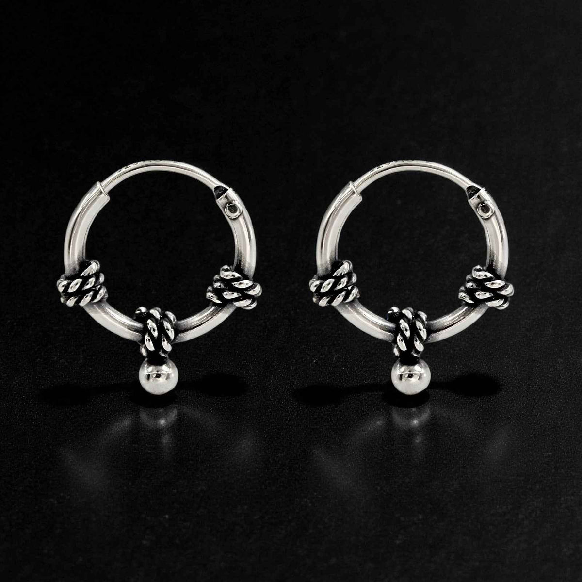 925 real sterling silver oxidized divine bali hoop earrings for girls   pair