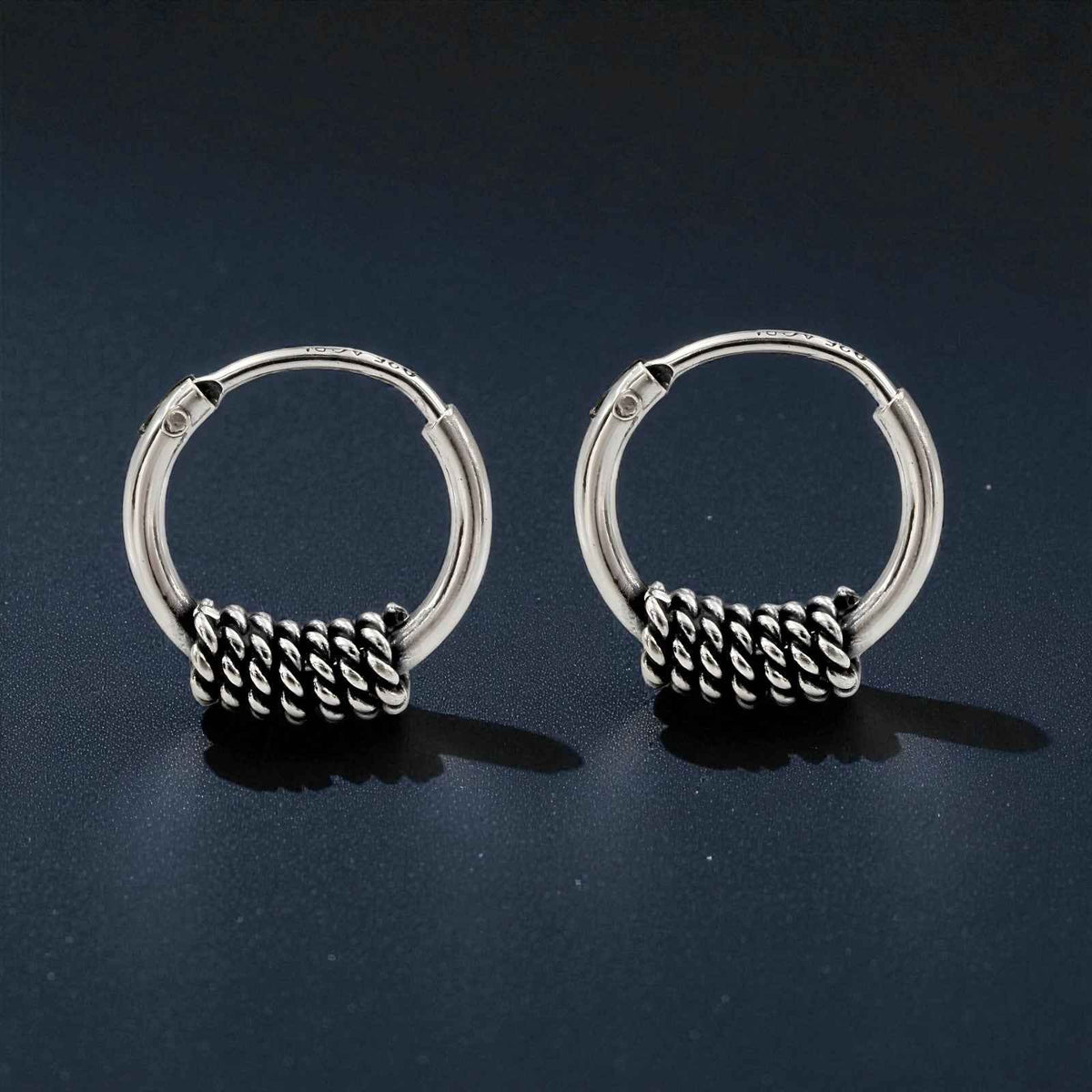 Trible 925 real sterling silver oxidized hoop earrings for girls    pair