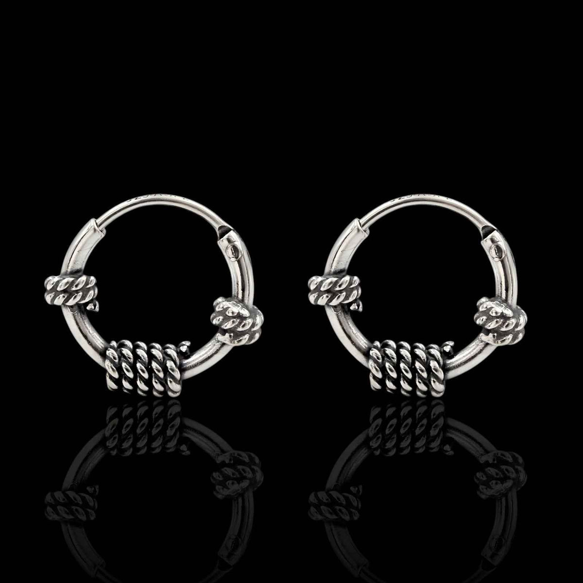 925 real sterling silver oxidized elegant rope design small bali hoop earrings for girls   pair