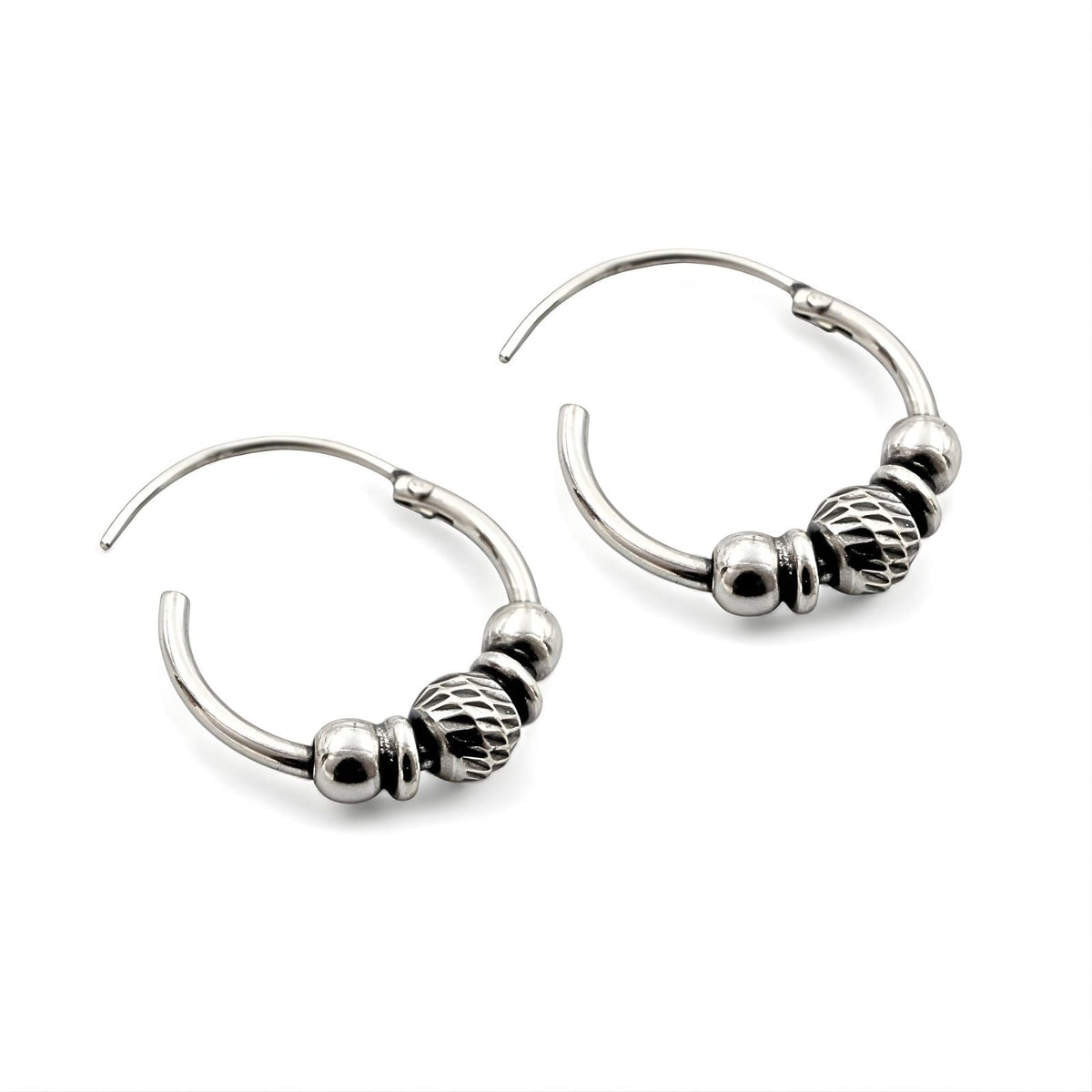 Ethnic 925 real sterling silver oxidized bali hoop earrings for women   pair