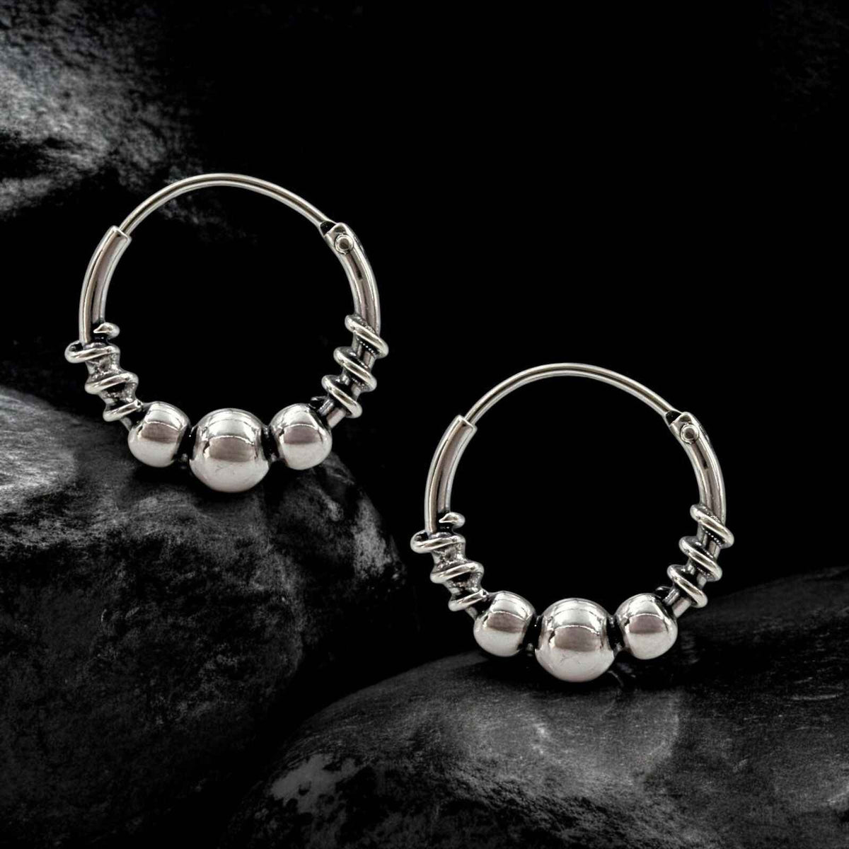 925 real sterling silver oxidized stylish bali hoop earrings for women   pair
