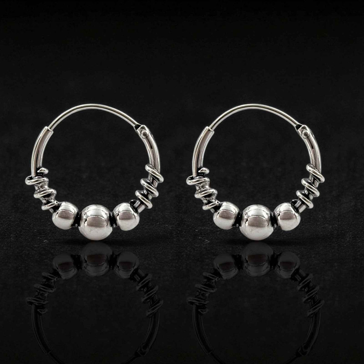 925 real sterling silver oxidized stylish bali hoop earrings for women   pair