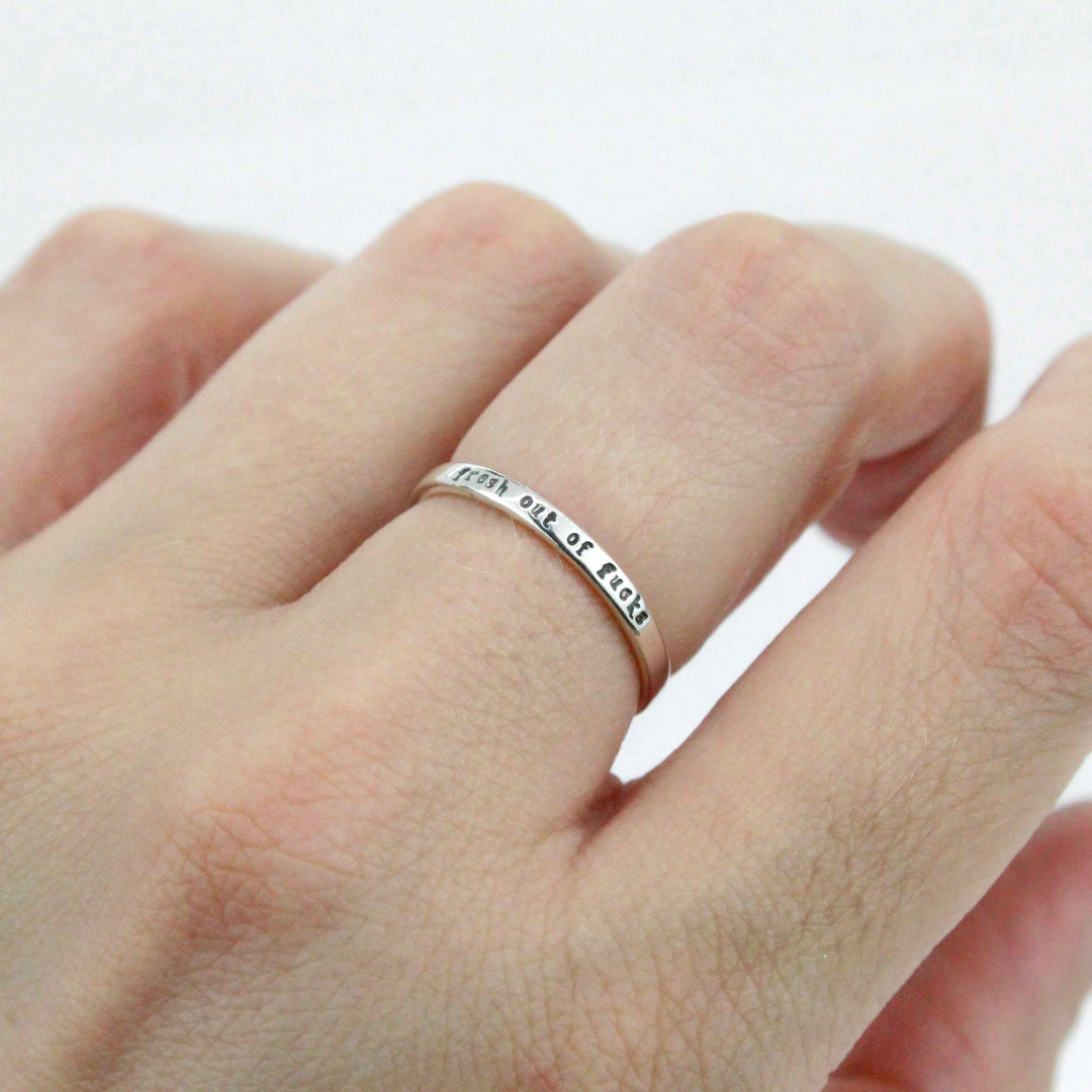 Fresh Out Of Fucks - Tiny Message Ring in Sterling Silver
