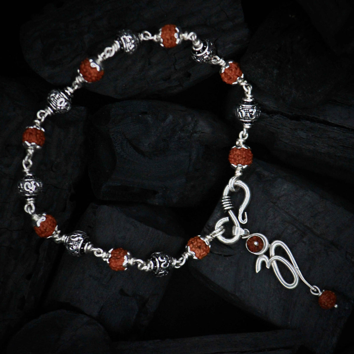 Rudraksha om silver bracelet