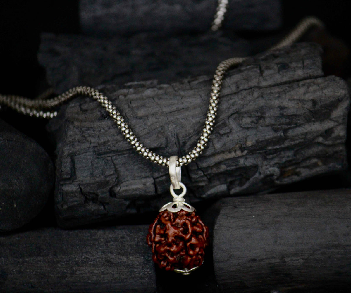 4 mukhi original rudraksha pendant with silver chain