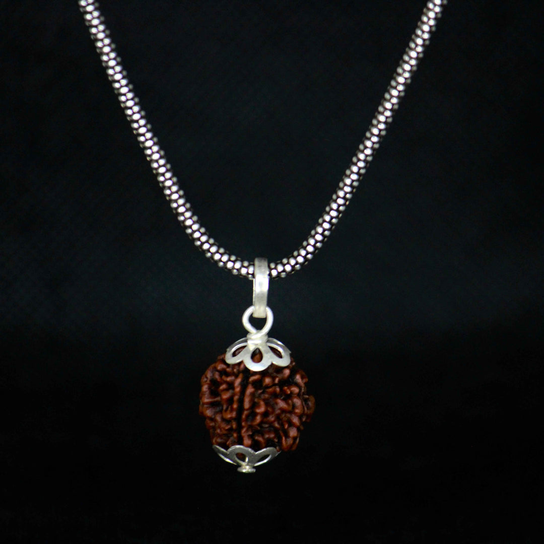 4 Mukhi Original Rudraksha Pendant with Silver Chain