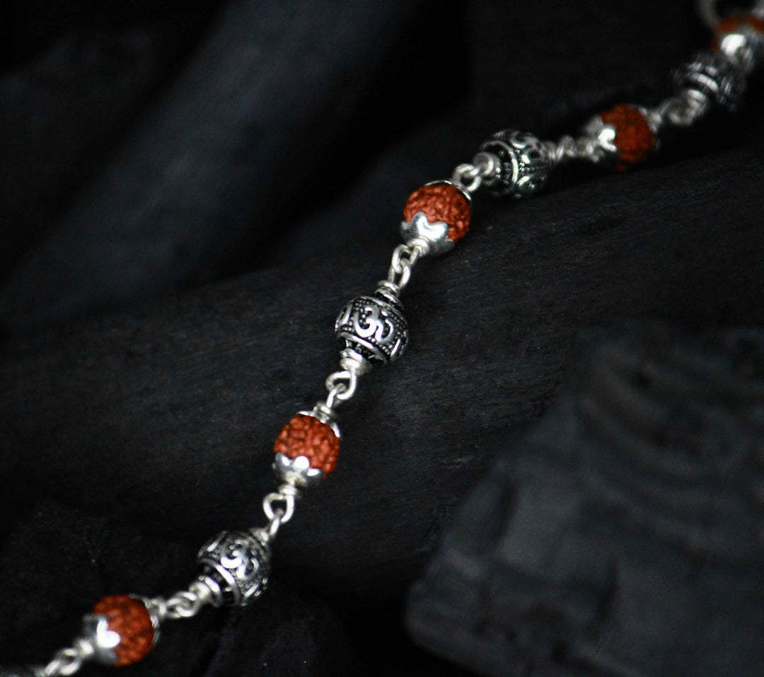 Rudraksha Om Silver Bracelet