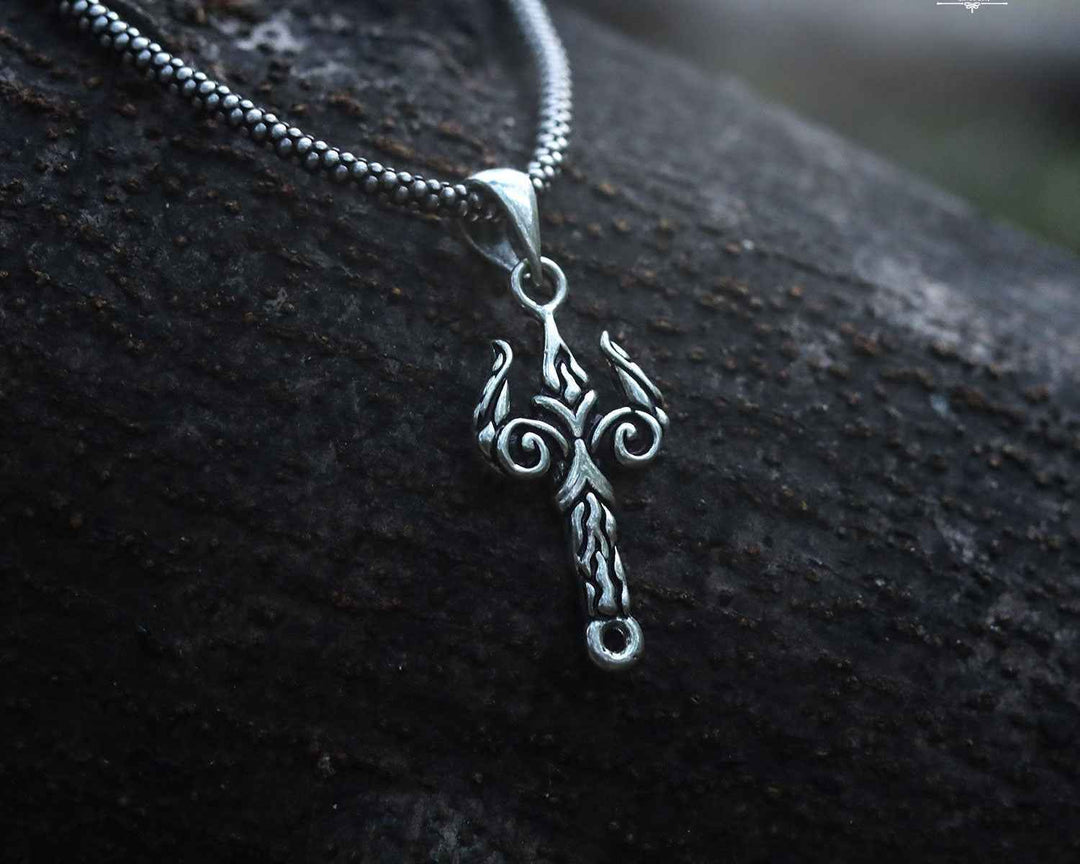 Premium Silver Trishul Pendant Oxidised Silver Chain