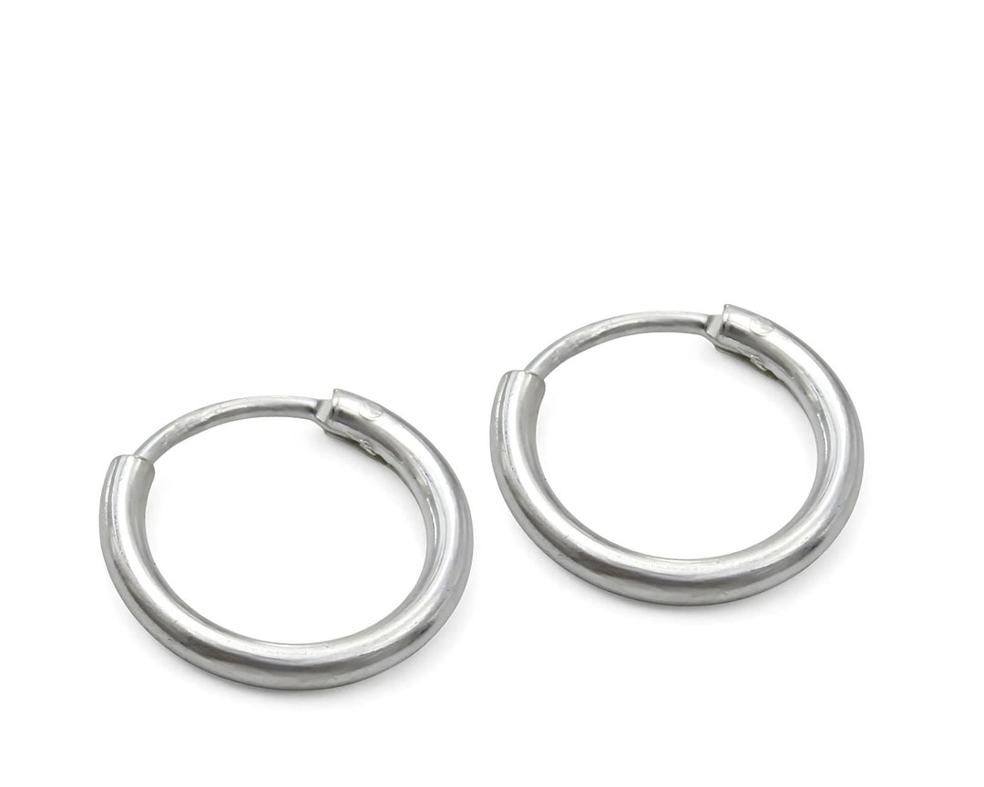 Real Sterling Silver plain ring Earrings Small hinged Hoop for Girls - Pair