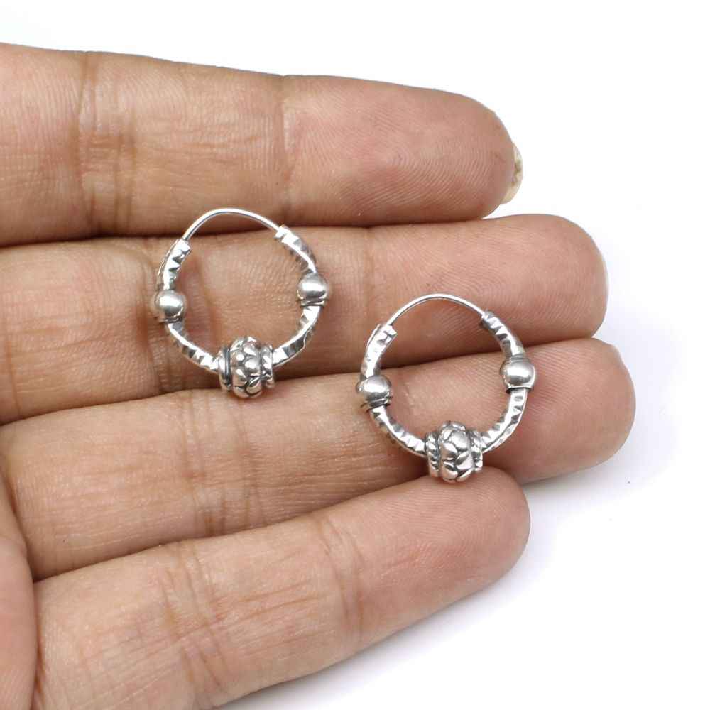 Silver ball oxidized earrings