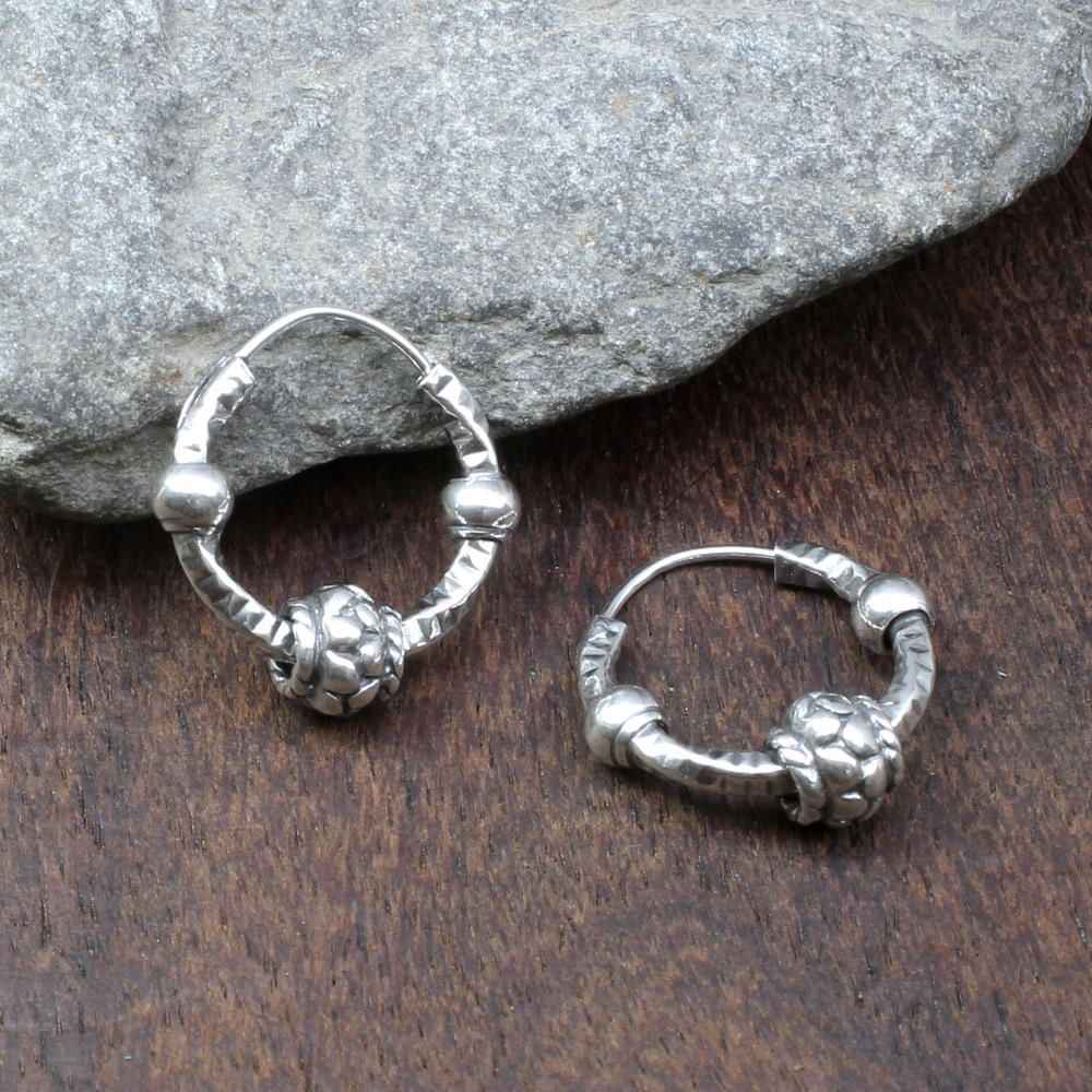 Silver ball oxidized earrings