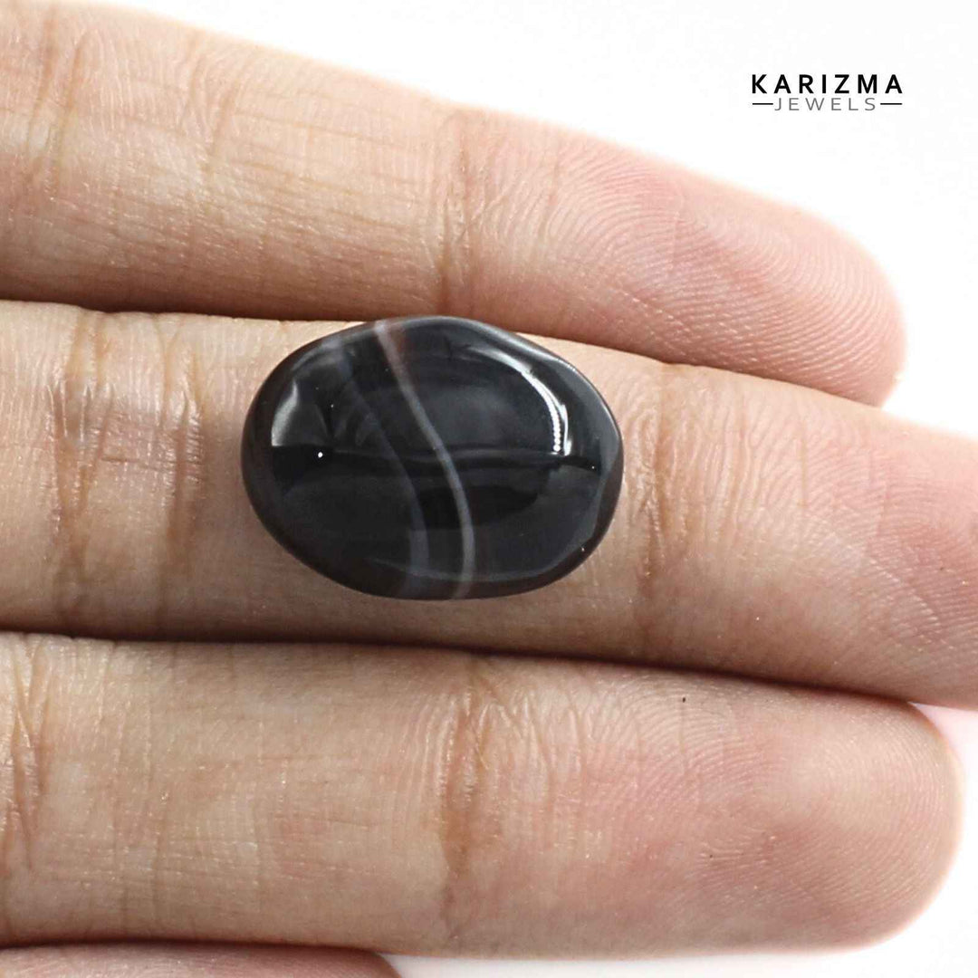 12.40Ct Natural Black and Grey Sulemani Hakik Oval Gemstone